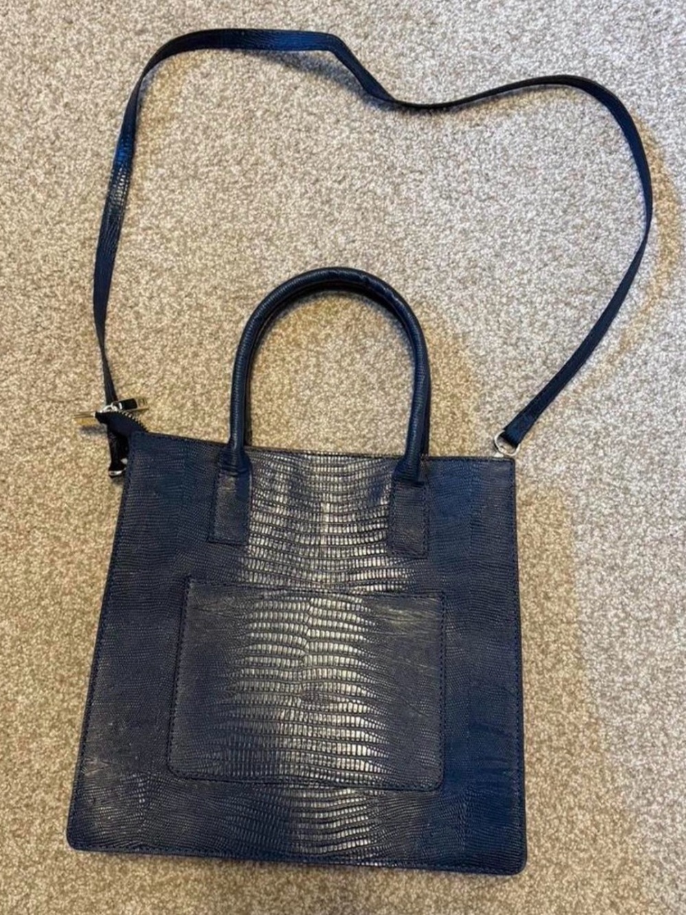 Textured Navy Square Tote with Removable Strap